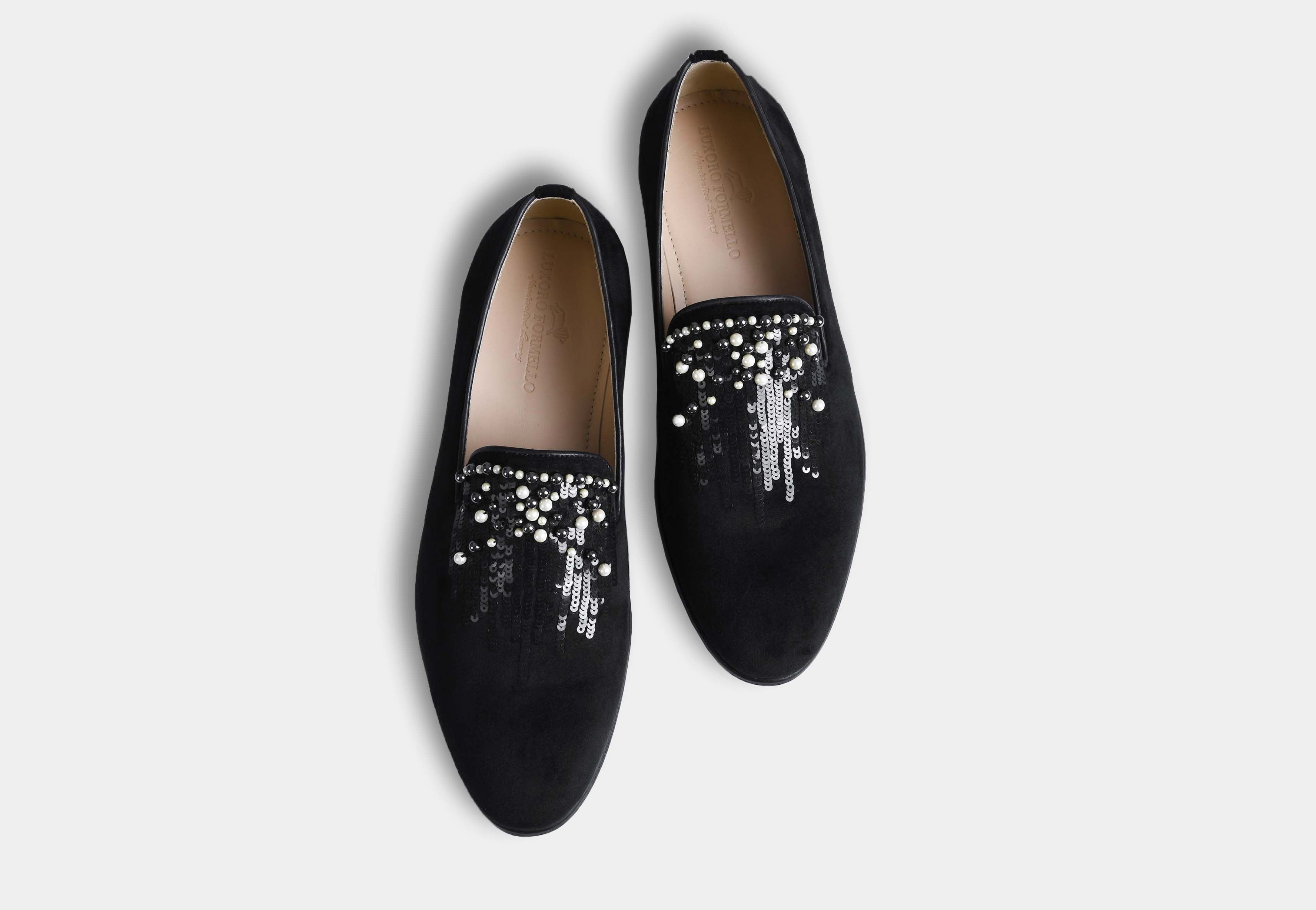 VASCO BLACK embroidered slip-ons