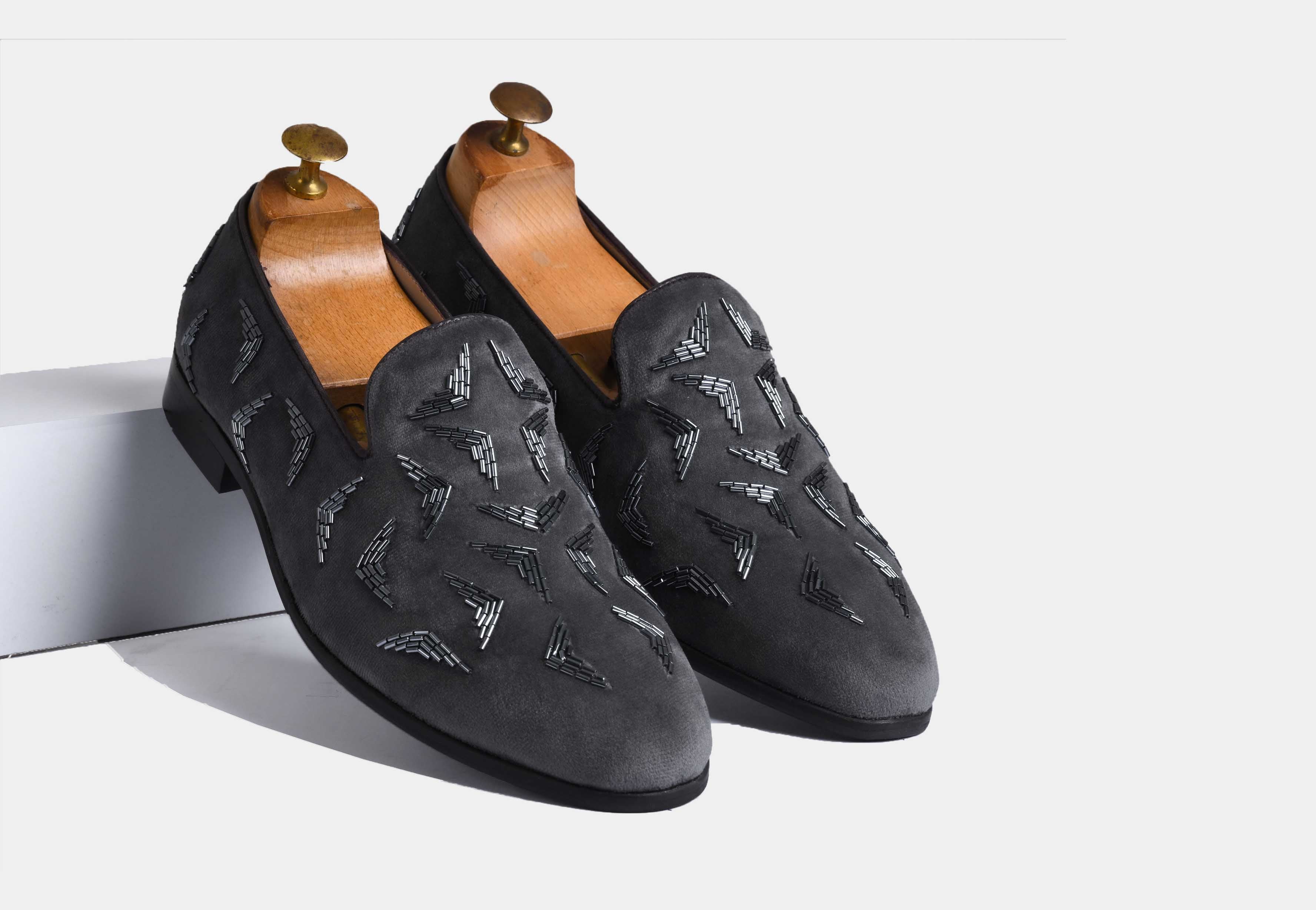 VALENCIO GREY embroidered slip-ons