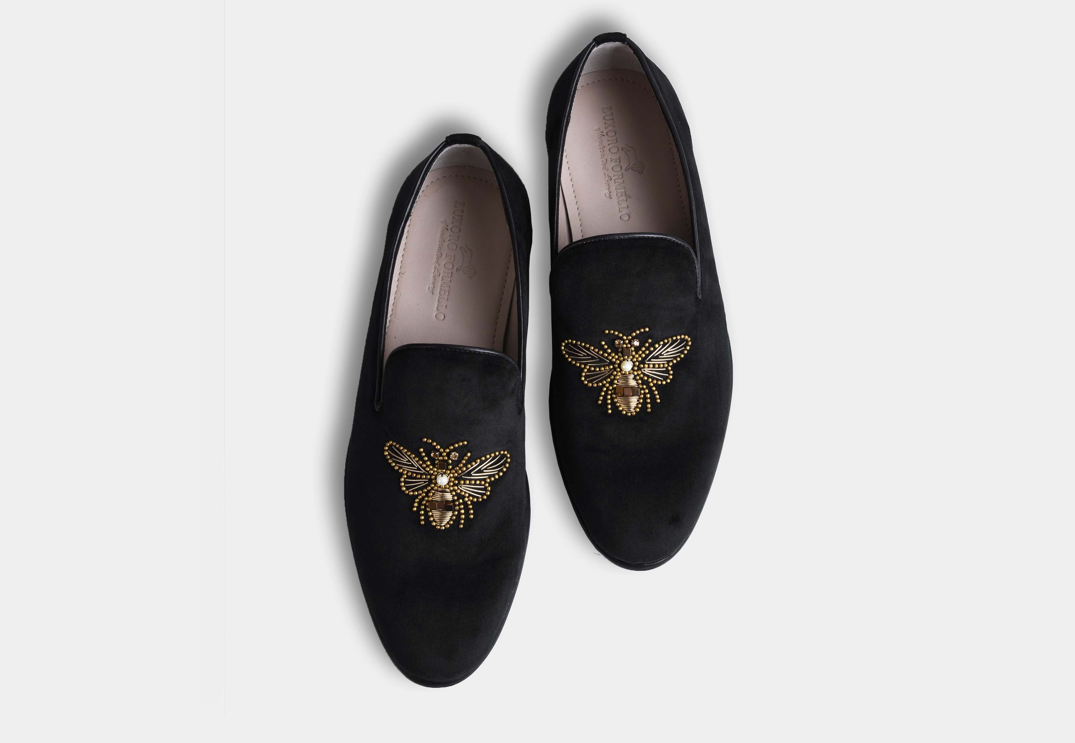 AMADO BLACK embroidered slip-ons