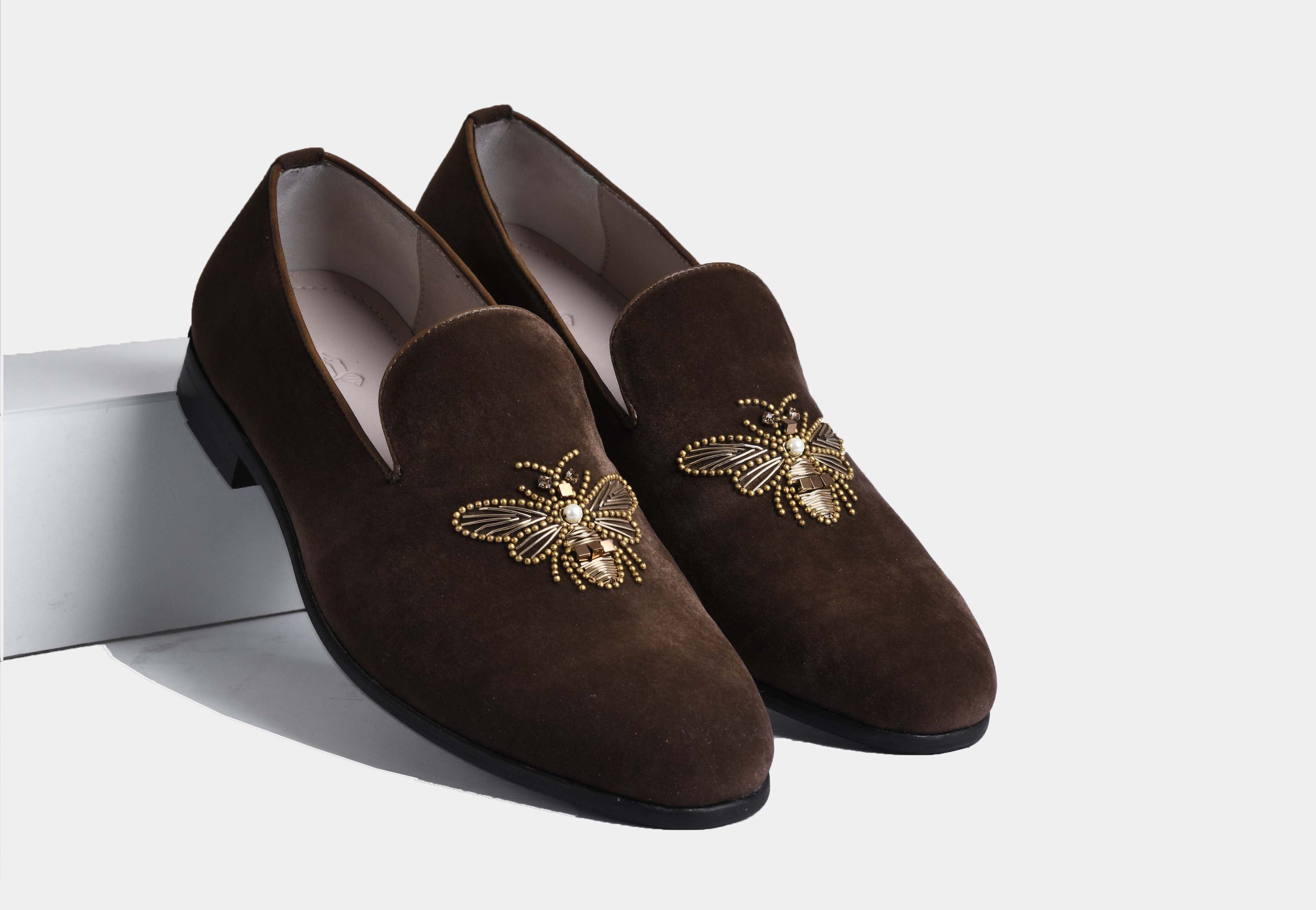 Alva BROWN embroidered slip-ons