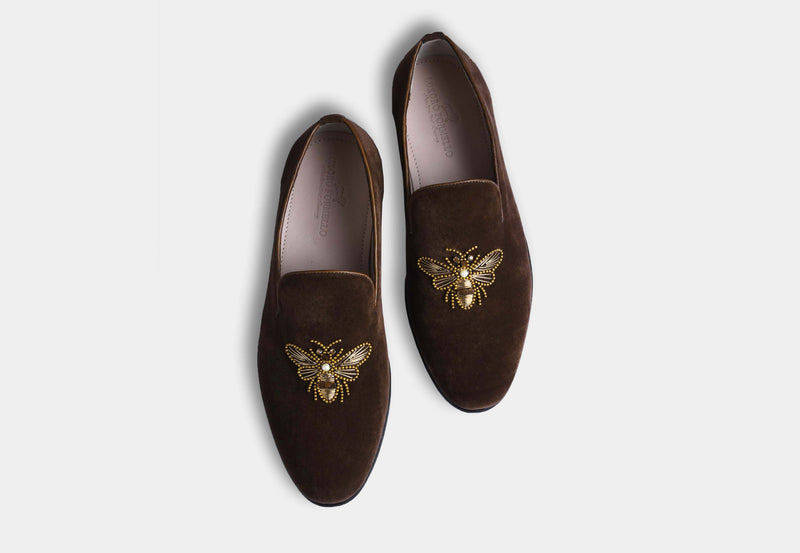Alva BROWN embroidered slip-ons