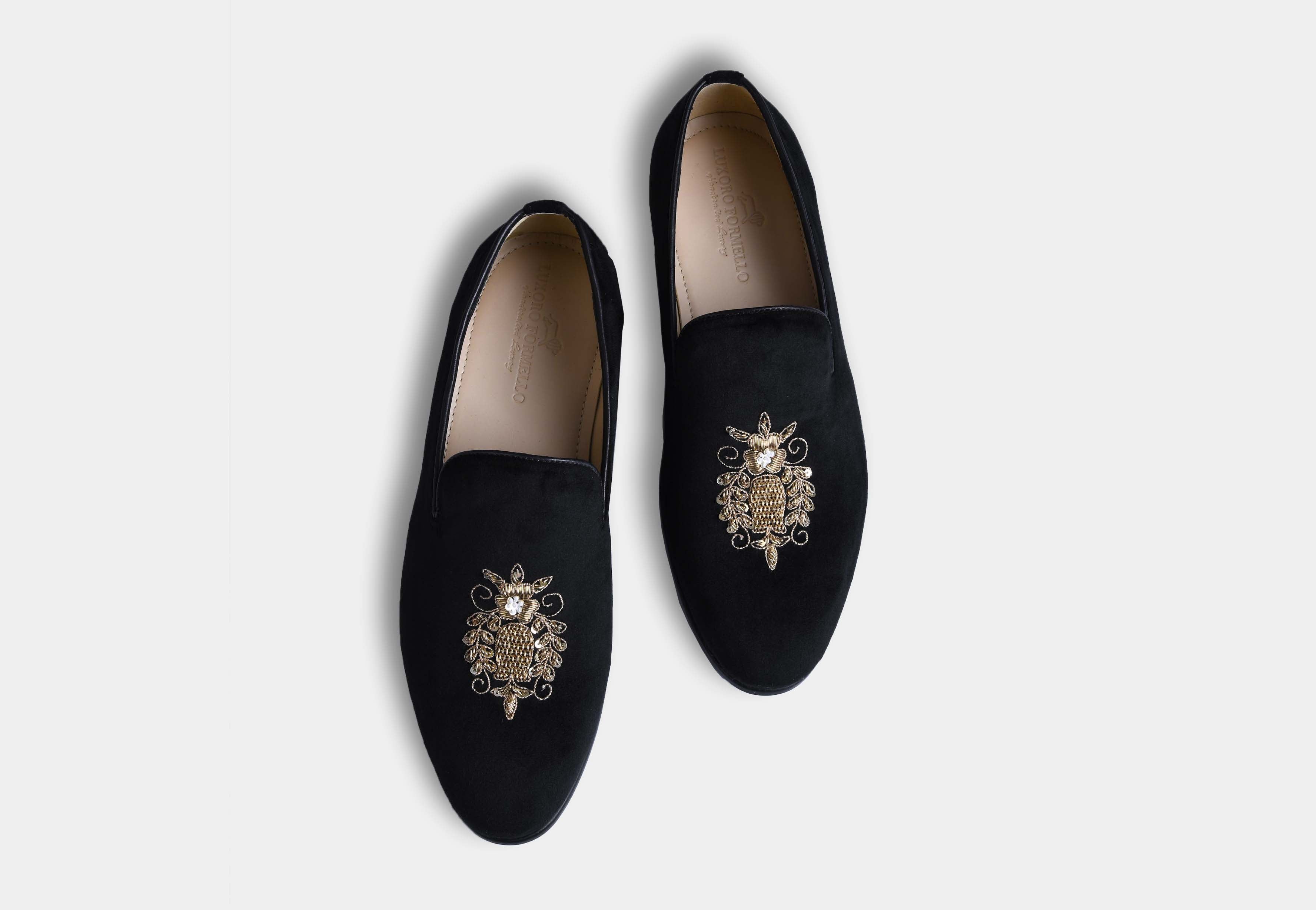 Mateo Black Embroidered Slip-ons