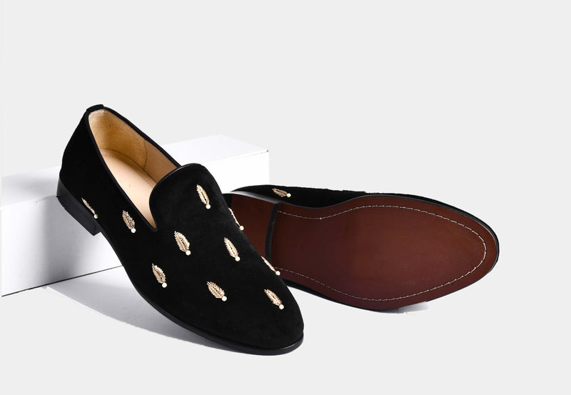 TADEO BLACK embroidered slip-ons