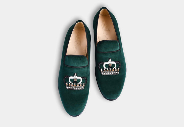 SANTOS GREEN embroidered slip-ons