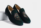 Diego Green Embroidered Slip-ons