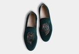 Diego Green Embroidered Slip-ons