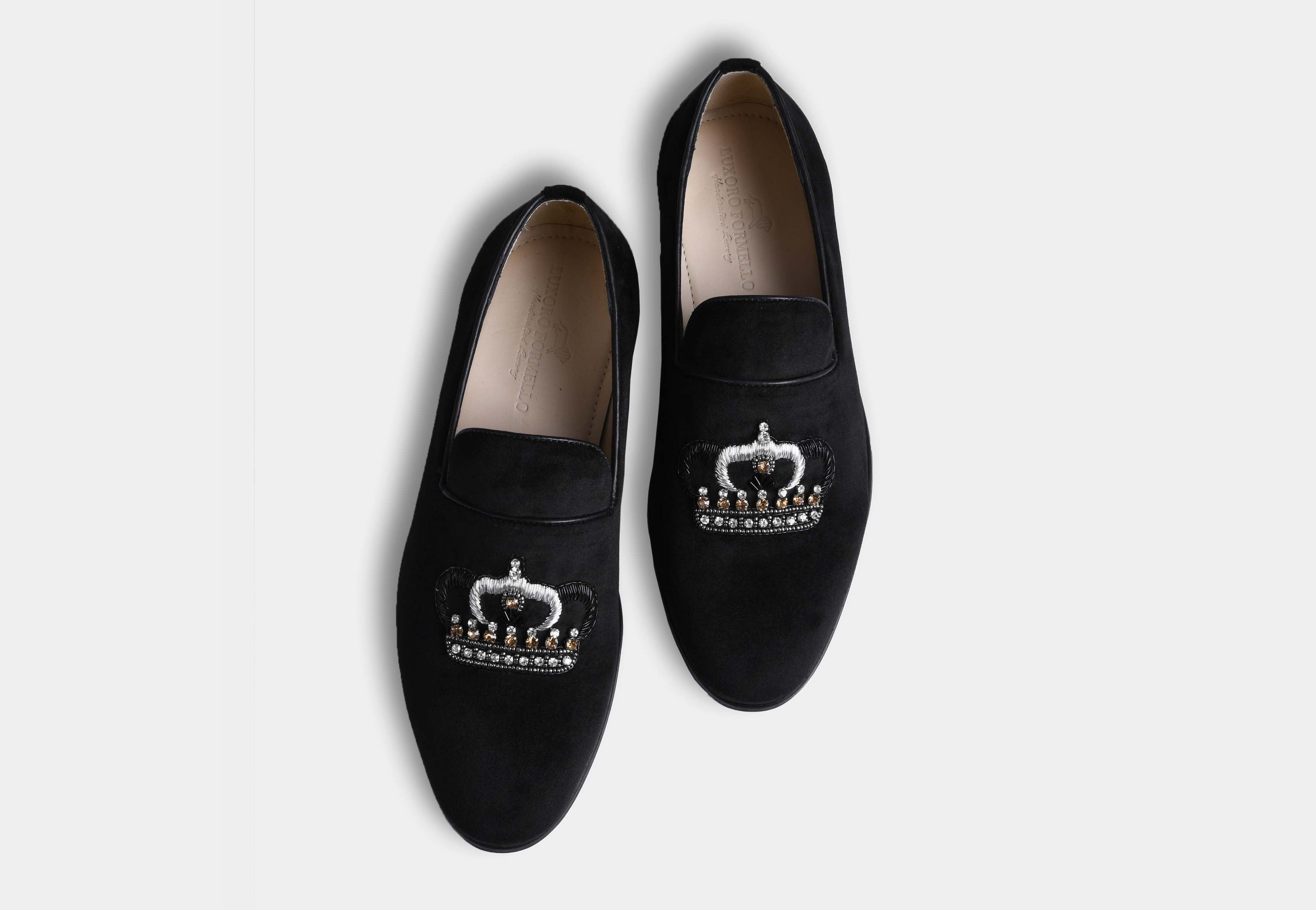 LUCIANO BLACK embroidered slip-ons