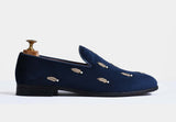 CARLOS BLUE embroidered slip-ons